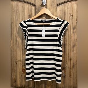 J.Crew Vintage Rib Boatneck Ruffle-Sleeve top in stripe NEW NWT XL